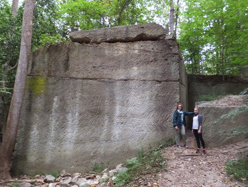 Norma and Janett in front of huge stone