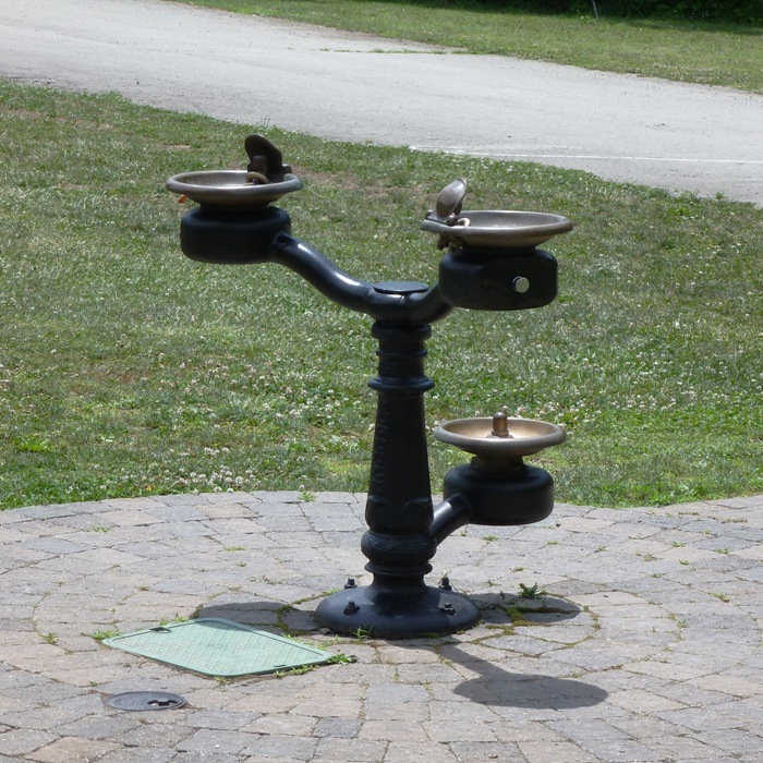 Black metal water fountain for humans and dogs