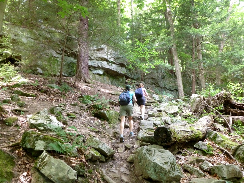 Carmen and Norma walking up rocky trail