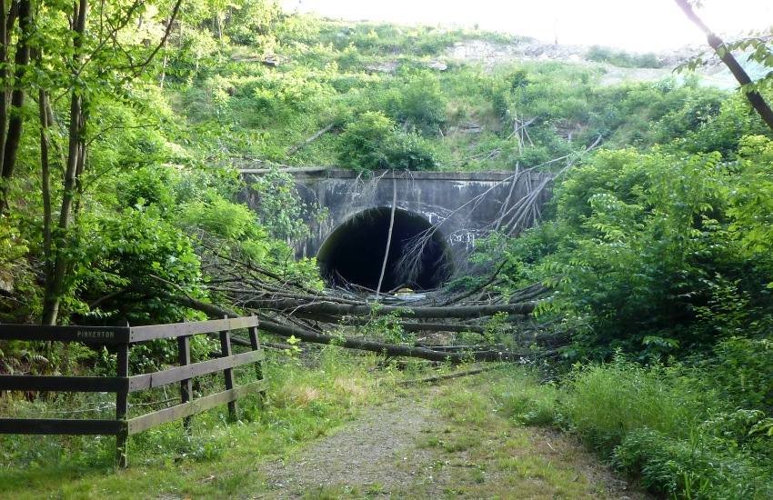 Pinkerton Tunnel with debris around entrance