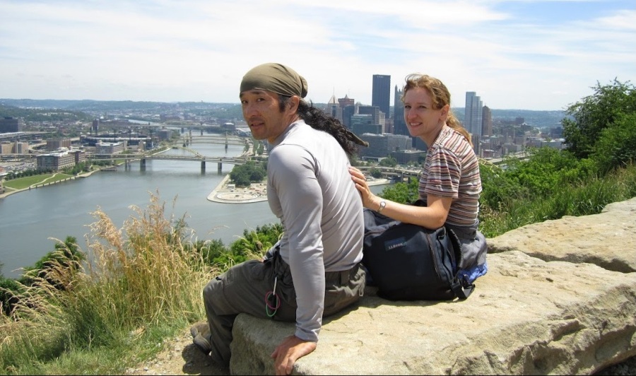 Norma and me with the city below and in the background