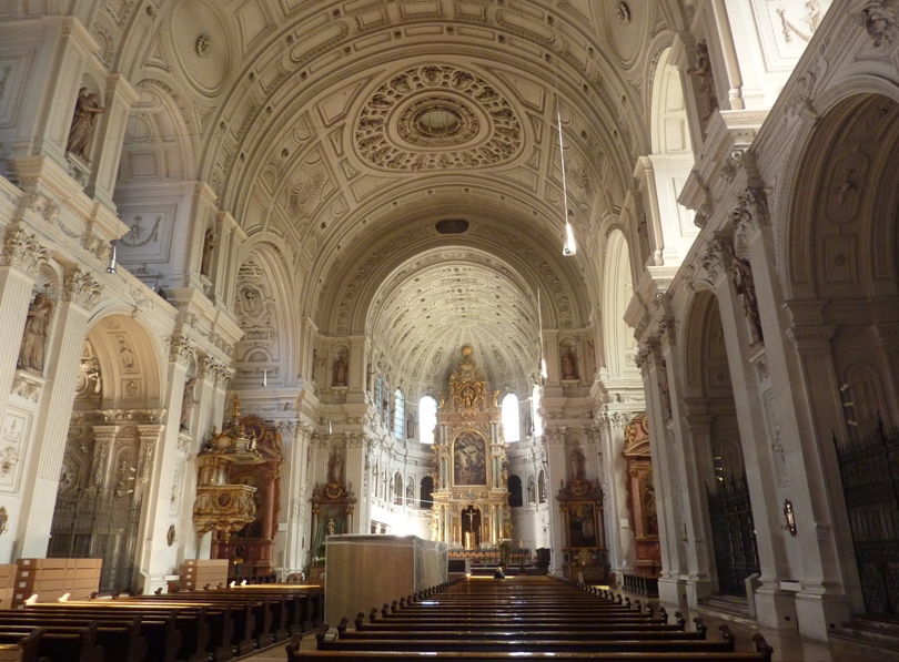 Inside of ornate church with high ceiling