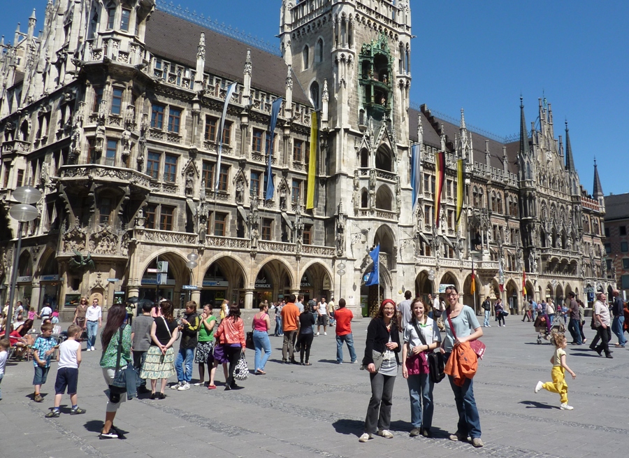 Rotraud, Norma, and Annika in front of government building