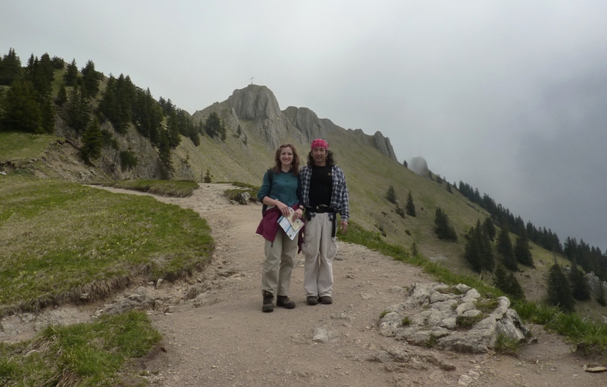 See the cross behind us?  Norma and I with the cross on the mountain behind