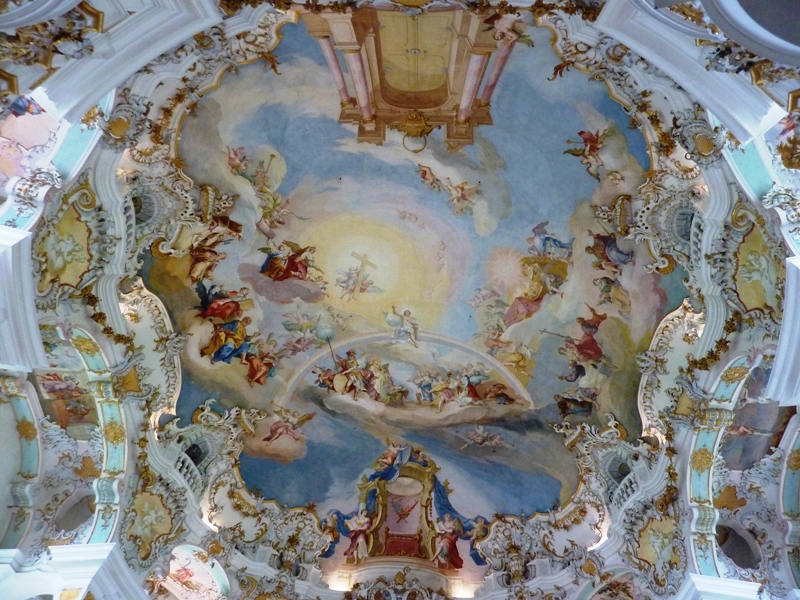 Heavenly scenes on ceiling of church