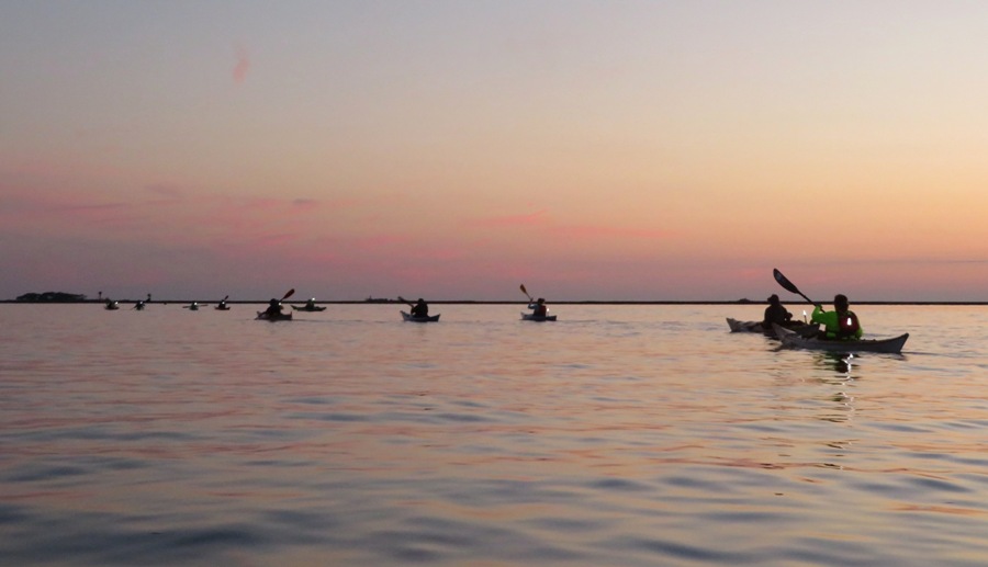 Kayaking after sunset