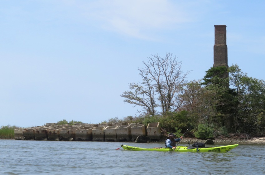 Nate paddling by the Stack