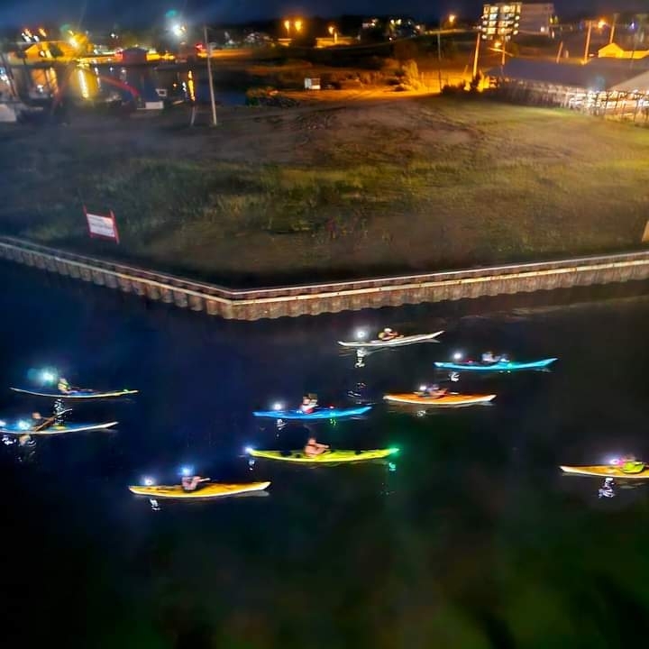 Looking down on kayaks from high-rise