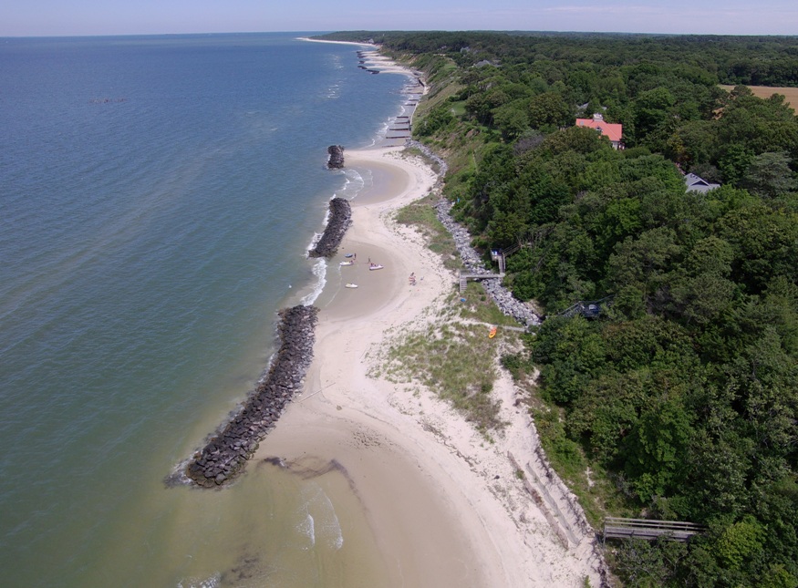 Stone breakwaters near beach