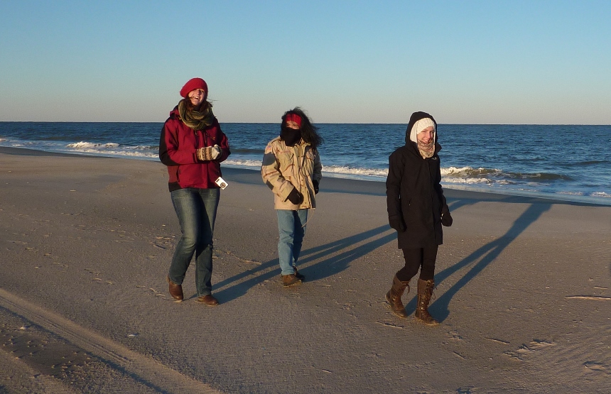 Gina, me, and Susann walking along the beach