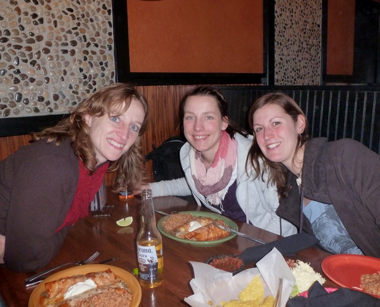 Norma, Susann, and Gina at dinner table