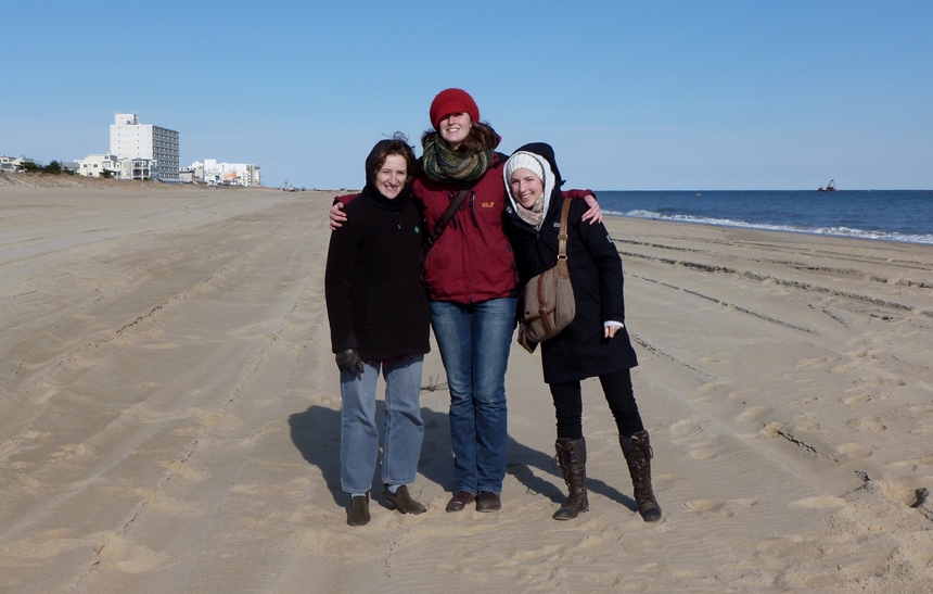 Norma, Gina, and Susann standing on the beach