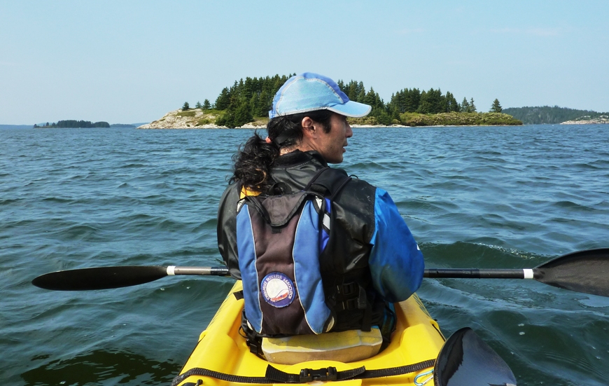 Me in kayak with Bar Island in front