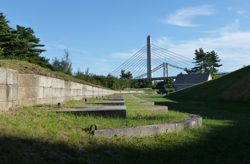 Old cannon emplacements with Penobscot Narrows Bridge behind