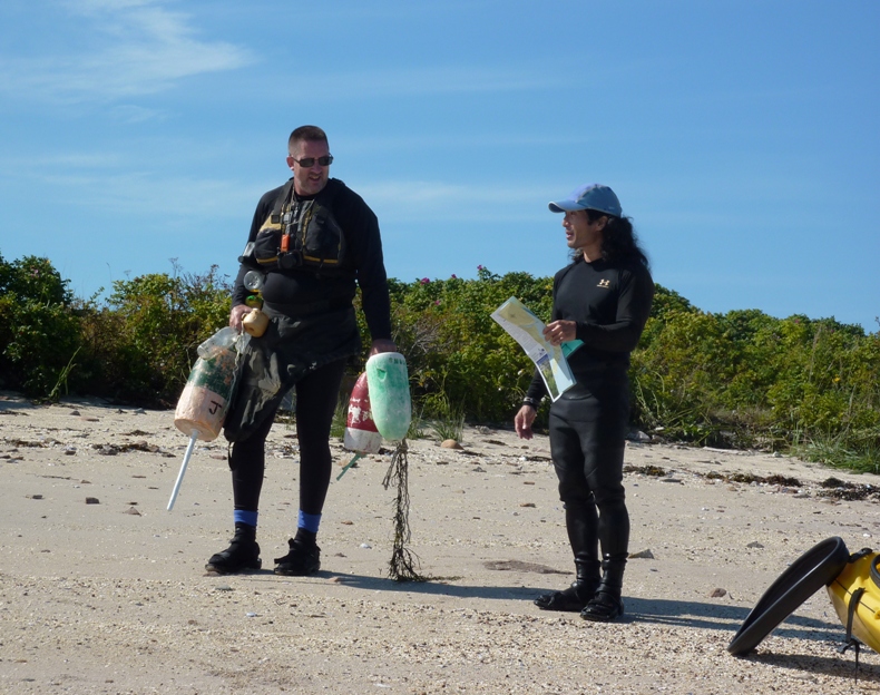 Vince and I with lobster buoys in his hands