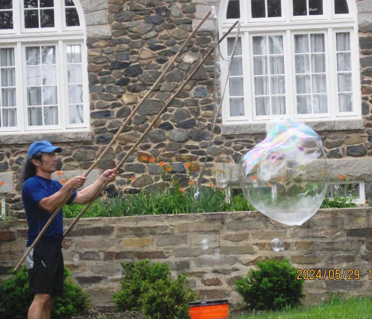 Bubble floating in the air, made with the large wand