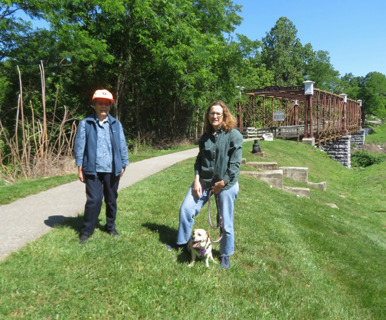 Mom, Norma, and Daphne with the Bollman Truss Bridge behind