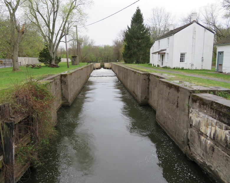 A canal lock and lock house