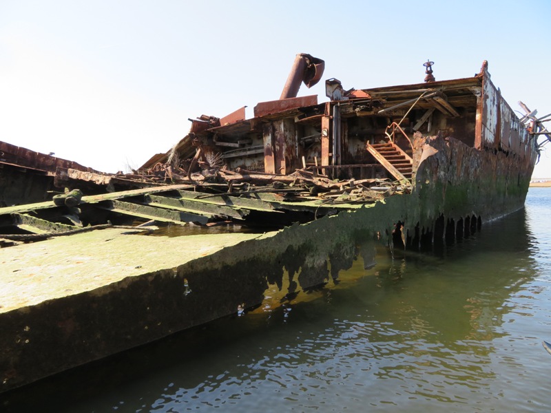 Debris on deck of ship