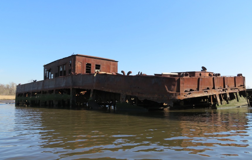 Warped deck of ship