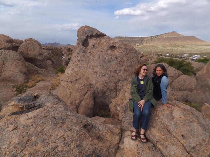 Norma, Carmen, and the boulders