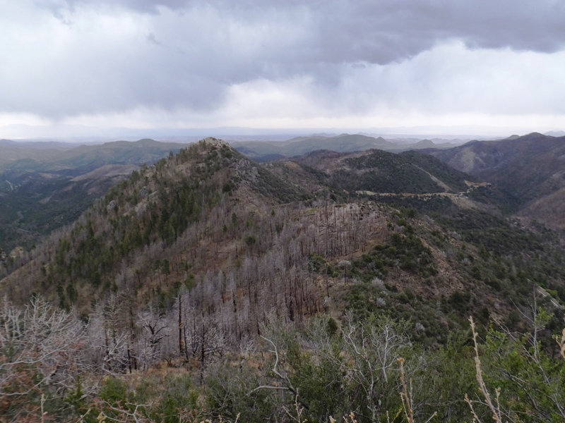 Looking down on mountains