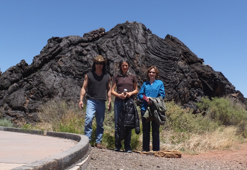 Me, Carmen, and Norma in front of lava rock