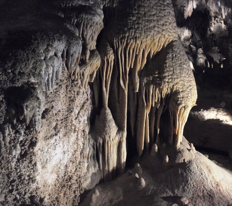 Yellow illumination on lots of vertical features