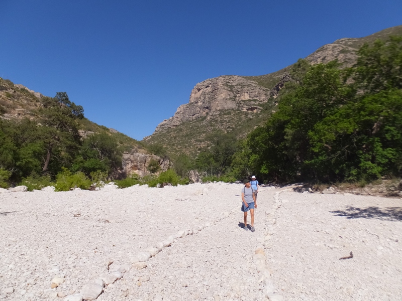 Tire paths on the dry riverbed kept us on track