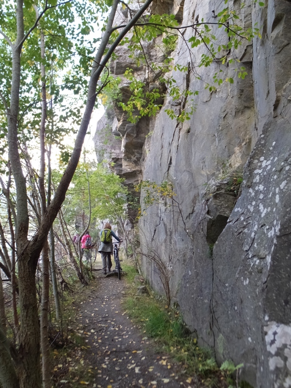 Norma and Carmen walking their bikes around the tunnel