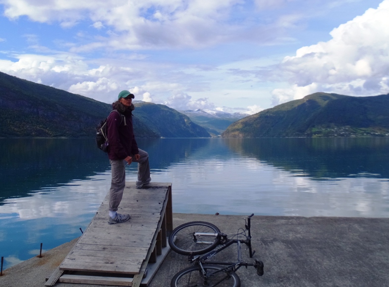 Carmen standing at ramp by the fjord