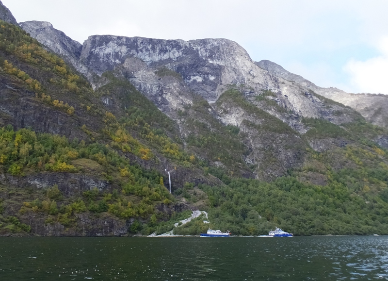 Two ferries and waterfall