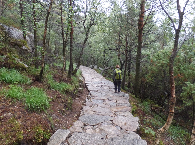 Norma on trail made of large stones