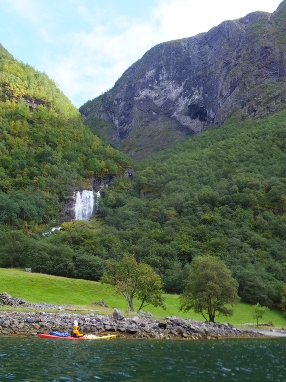 Green grass and waterfall