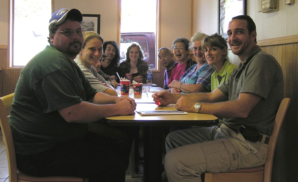 Norma's family and my family seated at Dairy Queen