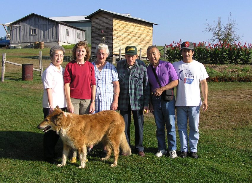 Norma's parents and my parents at the farm with Toby