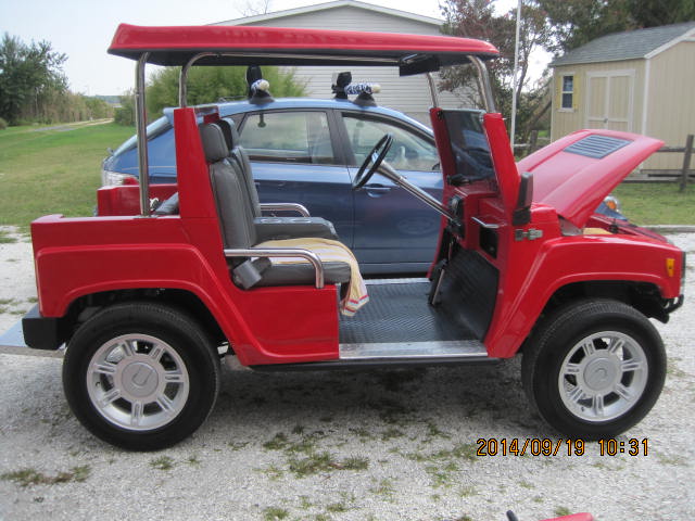 Red, mini, electric Humvee