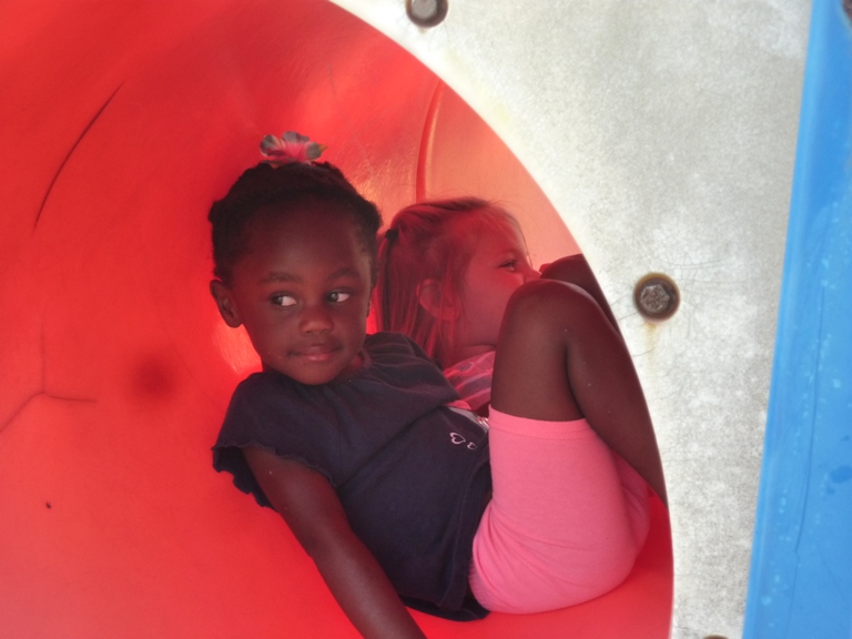 Kids in a red tube