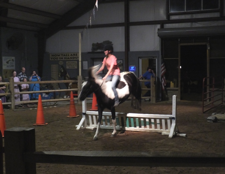 Pony and rider jumping an obstacle