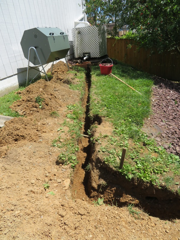 Dog leg trench leading to rain box