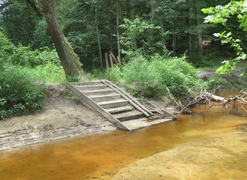 Wooden stairs leading down to Herring Creek