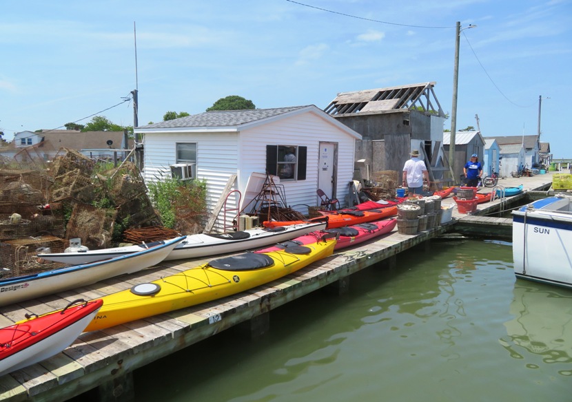 Kayaks staged along the pier