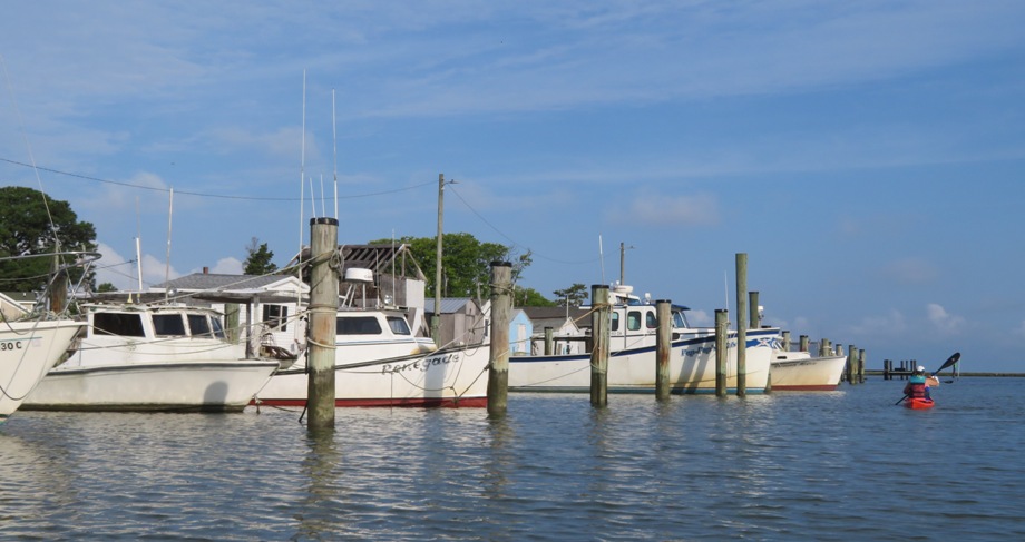 Crabbing boats with Jessica paddling by on the right