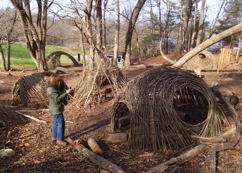 Norma with various structures made of twigs and rebar