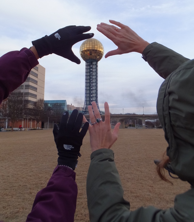 Norma and Carmen's hands framing the Sunsphere