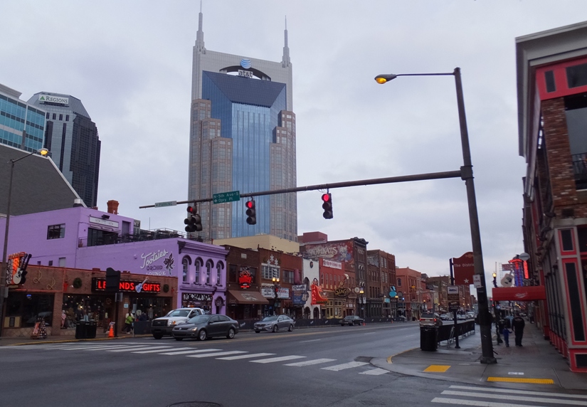 Main strip in Nashville with Batman Building in the background