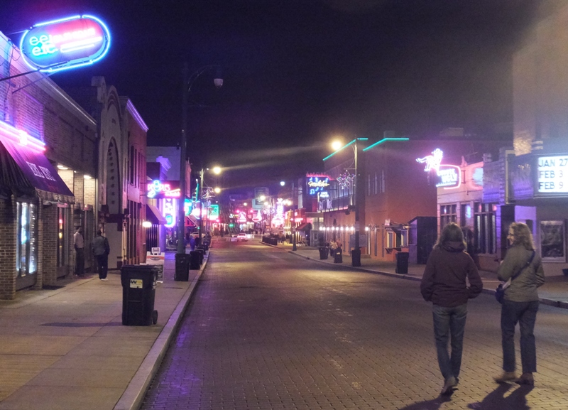 Carmen and Norma on Beale Street at night