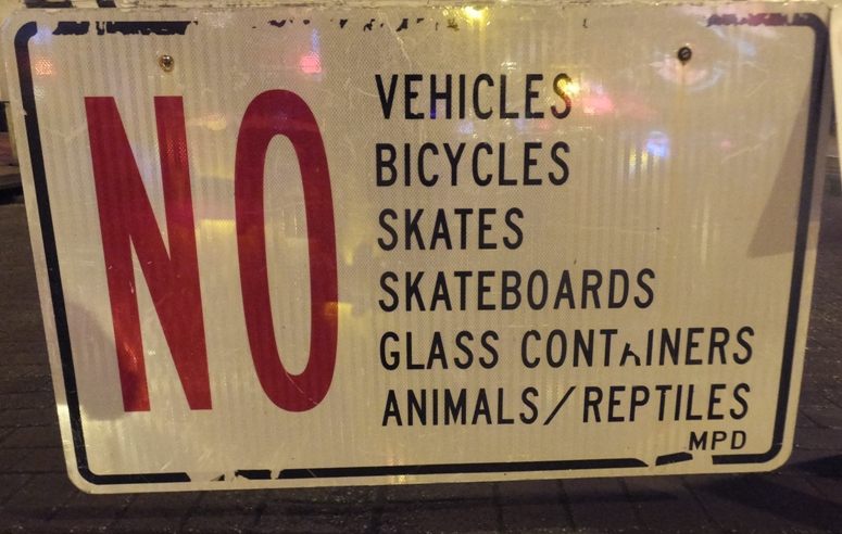 Sign prohibiting various things