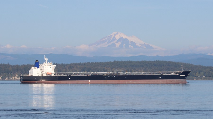 Washington ship with Mount Baker in the background