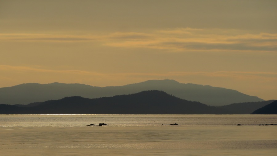 View of mountains in the distance near sunset